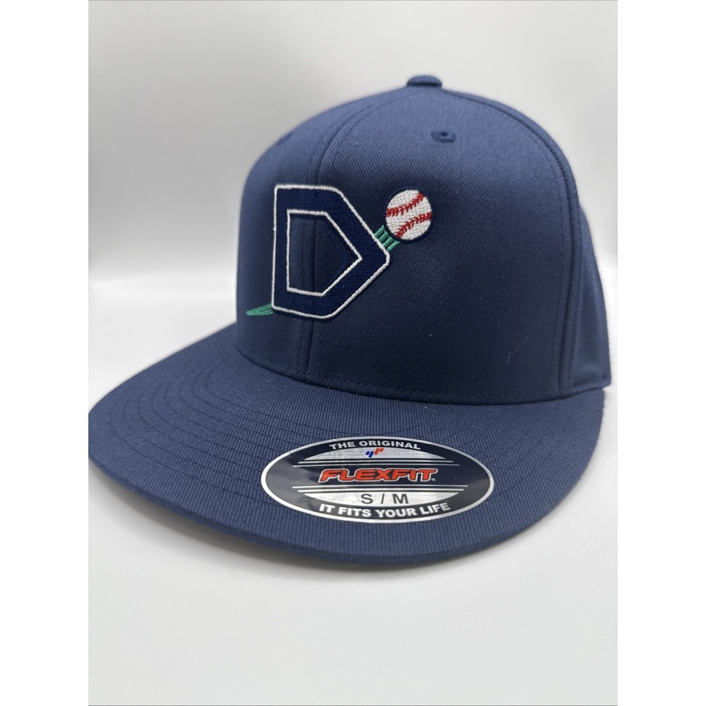 FlexFit Hat Mens Small/Medium Blue Going Yard Logo Baseball Home Plate